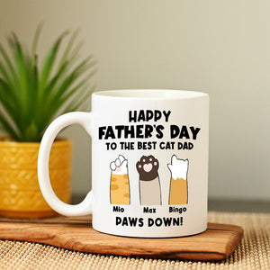 Happy Father Day To The Best Cat Dad, Paws Down - Custom Cat Hand And Name, Personalized White Mug