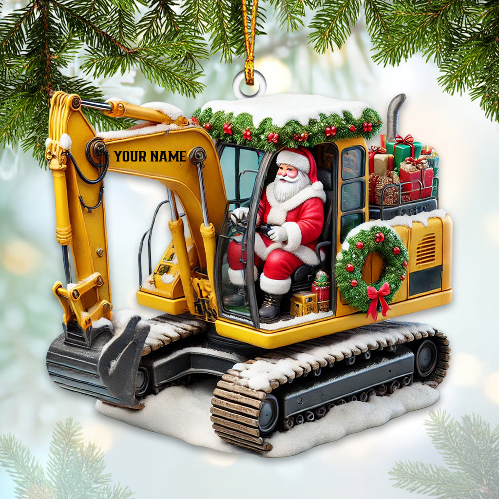 Santa Driving Snow Plow Christmas Ornament, Excavator Ornament, Personalized Ornament