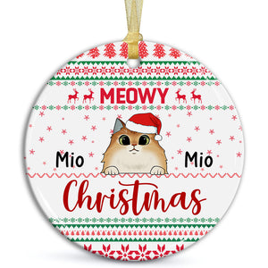 Meowy Christmas - Personalized Ceramic Ornament - Gift For Christmas, Gift For Pet Lover