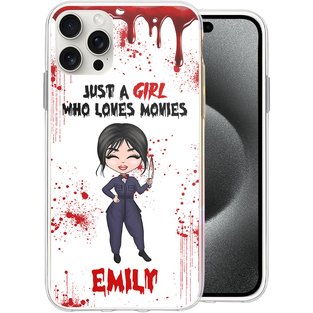 Just A Girl Who Loves Movies - Custom Appearance And Name - Personalized Phone Case, Gift For Halloween