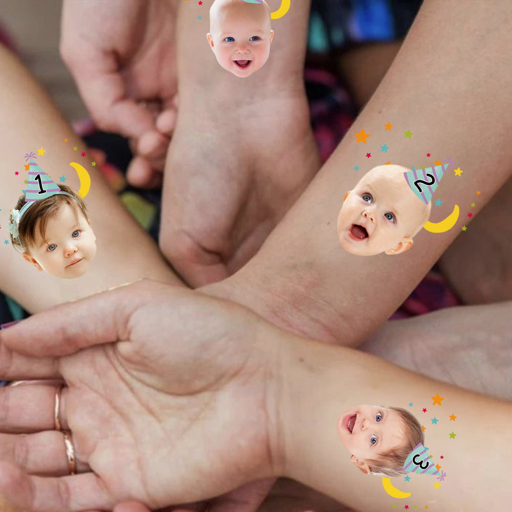 Birthday Tattoo, Custom Face Photo And Texts Temporary Tattoo, Personalized Party Tattoo, Fake Tattoo