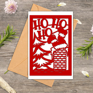 Merry Christmas Ho Ho Ho, Red Background, Christmas Papercut Card, Gift For Family