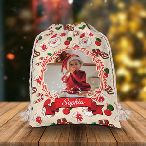 Santa Claus - Custom Photo And Name, Personalized String Bag, Christmas Gift, Gift For Family