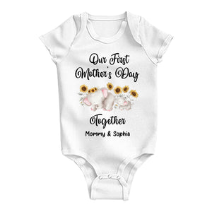 Our First Mother's Day Together - Elephant And Custom Names - Personalized Baby Onesie - Gift For Mother Day