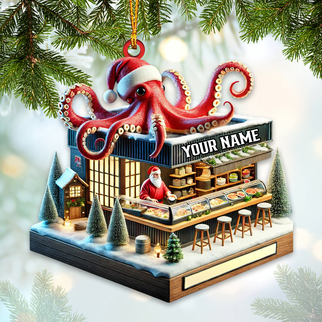 Octopus Santa Bar Home Decor Christmas Ornament, Personalized Ornament