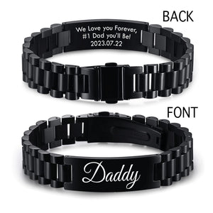 Masculine Watch Band Stainless Steel Link Bracelet Personalized Engraved DAD Jewelry Gift for Men DAD Father - Personalized Bracelet