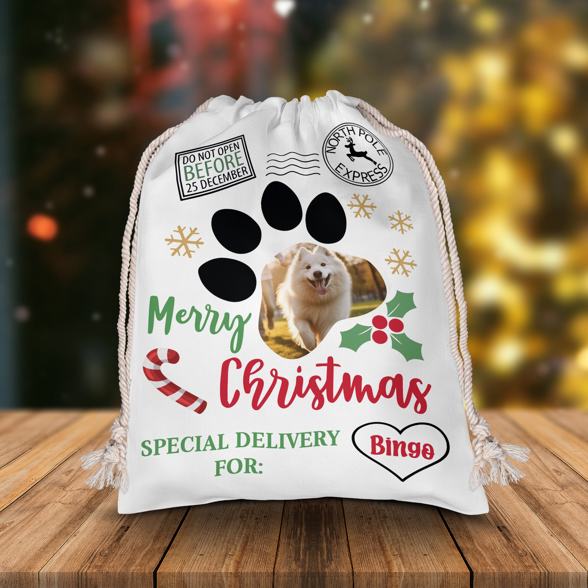 Merry Christmas Special Delivery For Pet Lovers - Custom Photo, Personalized String Bag, Gift For Pet Lover, Christmas Gift