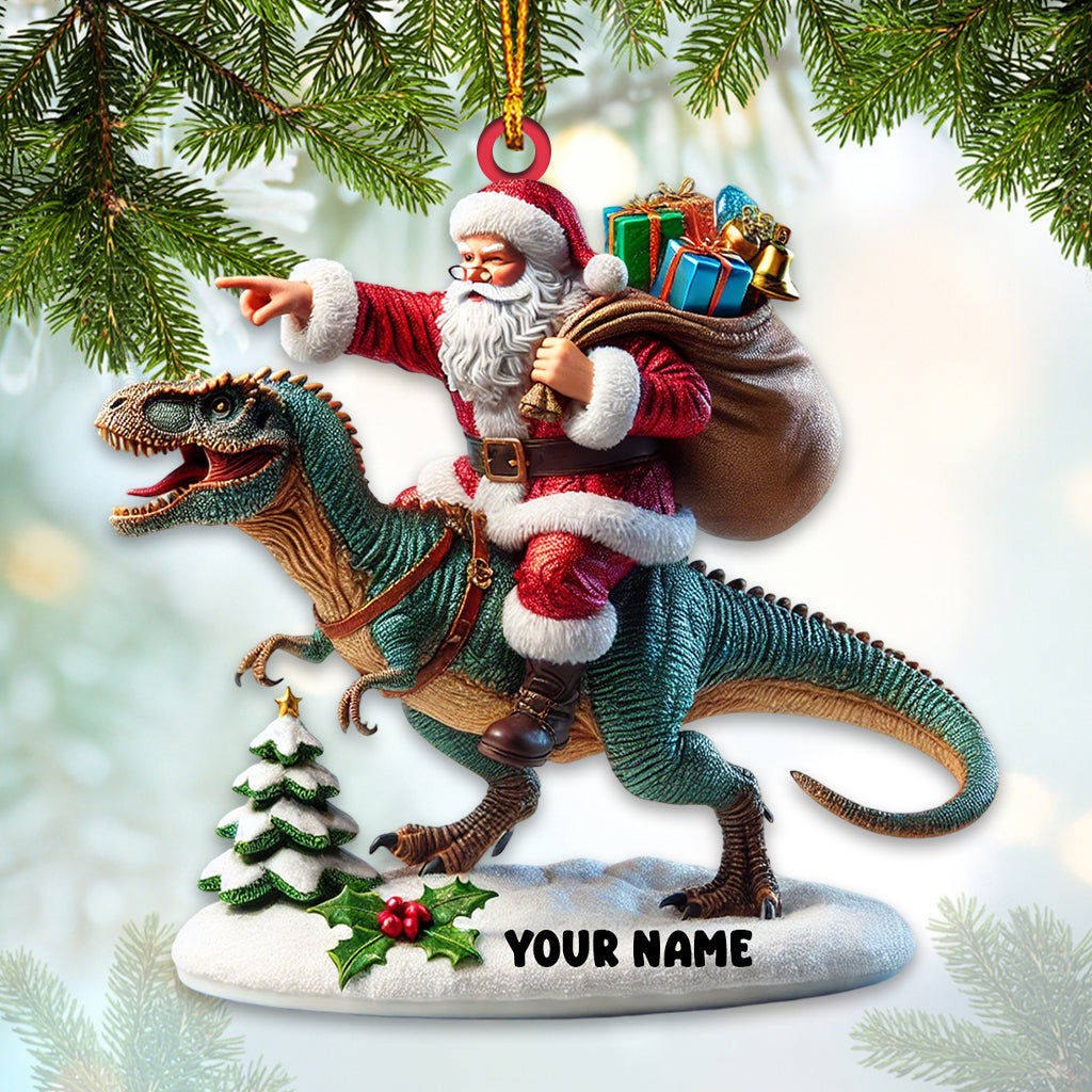 Santa Riding A Dinosaur Christmas Ornament, Personalized Ornament