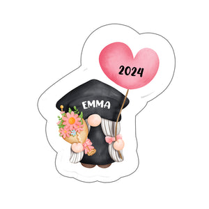 Holding Flowers And Balloon Graduation - Custom Name And Year - Personalized Sticker, Gift For Graduation