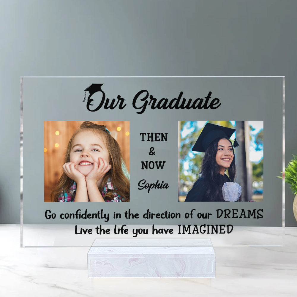 Our Graduate Then And Now, Custom Photos And Names - Personalized Acrylic Plaque