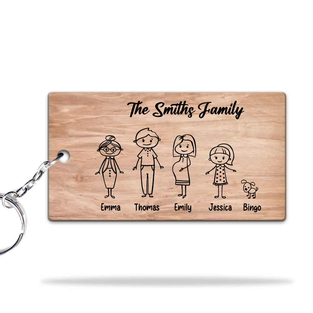 Custom Shapes And Names - Personalized Wooden Keychain - Gift For Family