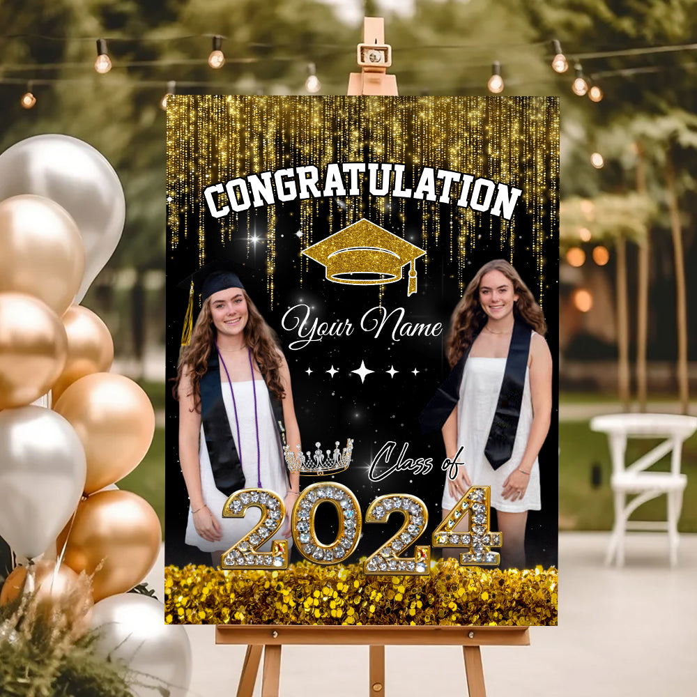 Congratulation Class Of 2024 Queen Custom Party Welcome Sign - Custom Photos And Texts Grad Party Sign - Personalized Graduation Decoration - Graduation Sign