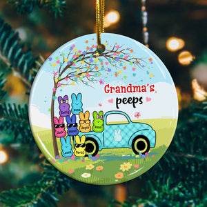 Family Rabbit Peeps And Car, Custom Appearances And Names- Personalized Ceramic Ornament - Gift For Family