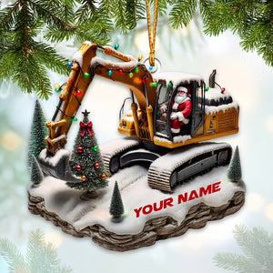 Snowy Excavator Christmas Ornament, Personalized Ornament