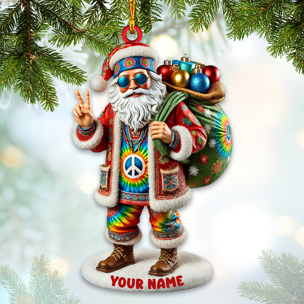 Hippie Santa Christmas Ornament, Personalized Ornament