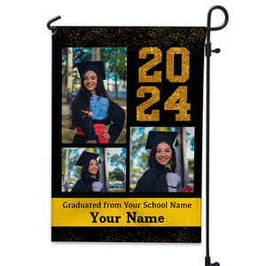 Graduated 2024 From - Custom Photo And Texts Graduation Flag, Gift For Graduation