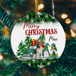 Merry Christmas Pet, Xmas Tree And Car - Personalized Photo And Name Ceramic Ornament - Gift For Christmas, Gift For Pet Lover