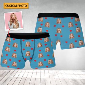 Custom Photo, Personalized Heart Boxer Shorts - Gift For Family, Gift For Couple