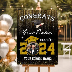 Congrats Class Of 2024 Custom Party Welcome Sign - Custom Photo And Text Grad Party Sign - Personalized Graduation Decoration - Graduation Sign