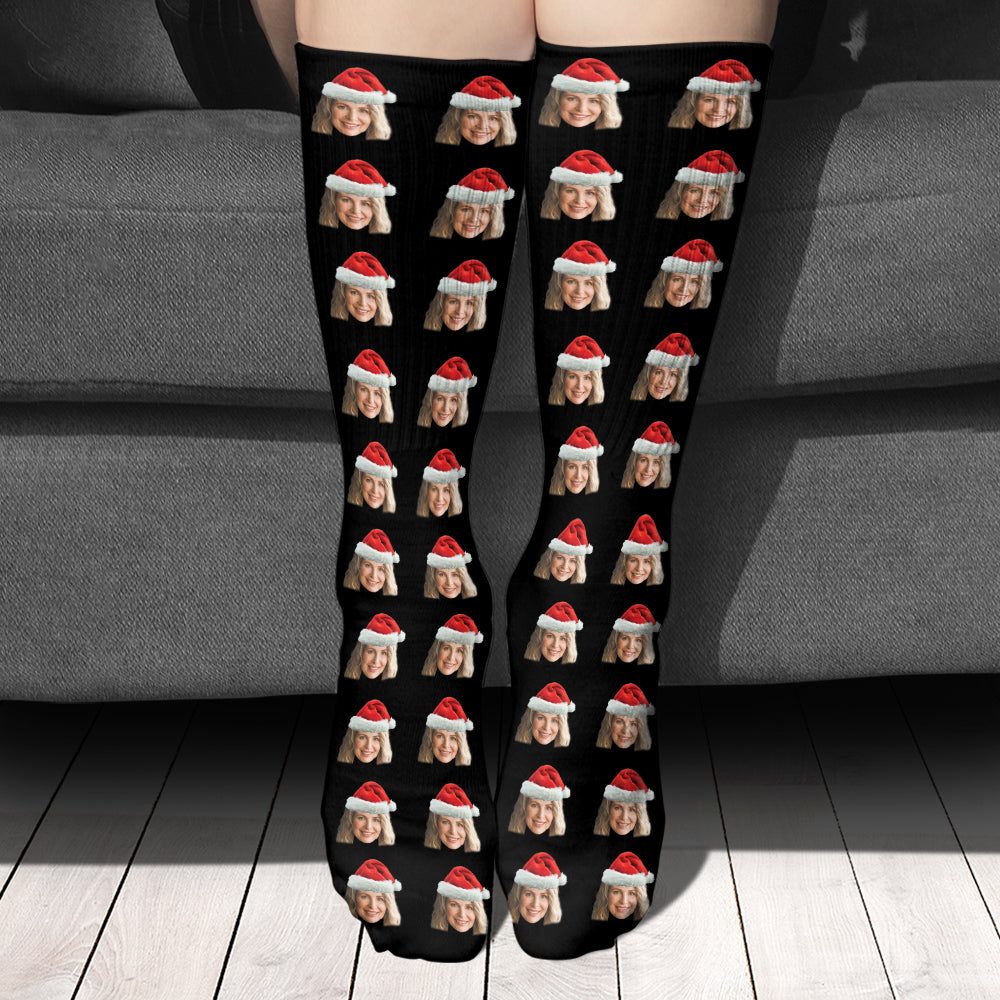 Custom Photo Socks, Personalized Black Socks, Christmas Gifts For Family