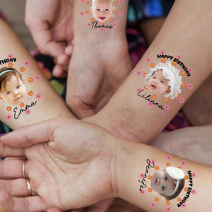 Happy Birthday Baby Party, Custom Face Photo And Texts Temporary Tattoo, Personalized Tattoo, Fake Tattoo