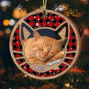 Merry Christmas - Personalized Photo Wooden Ornament - Gift For Pet Lover