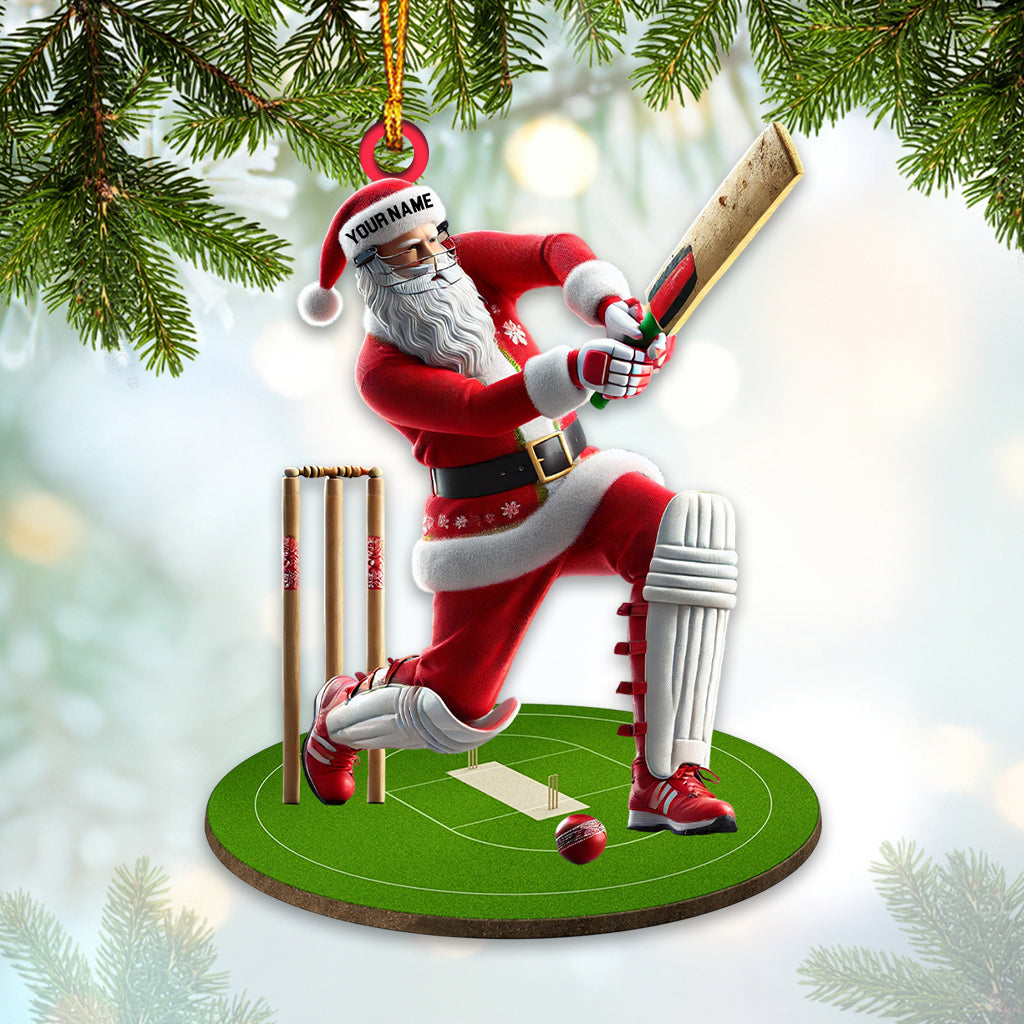 Santa Playing Cricket Ball Christmas Ornament, Personalized Ornament