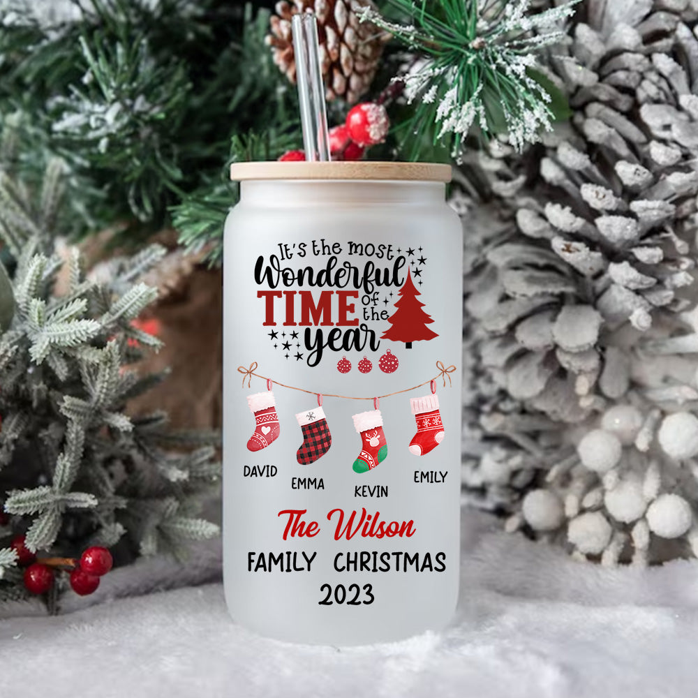 It's The Most Wonderful Time Of The Year - Customization Glass Bottle, Frosted Bottle, Gift For Family, Christmas Gift