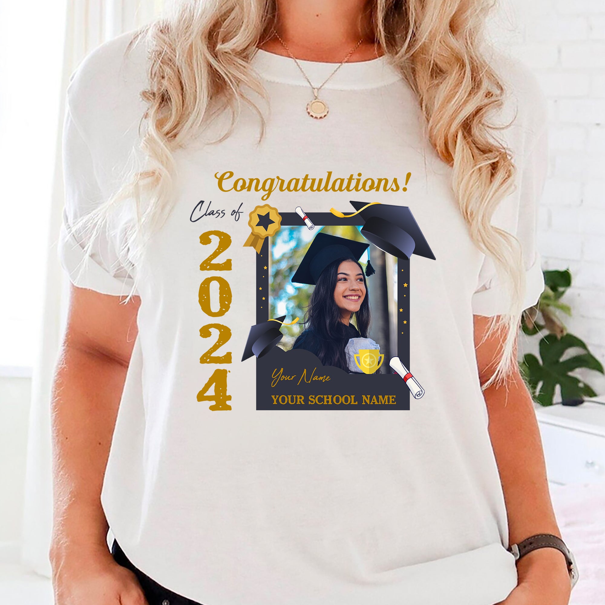 Congratulations Class Of 2024, Custom Photo And Texts - Gift For Graduation - Personalized Light Shirt