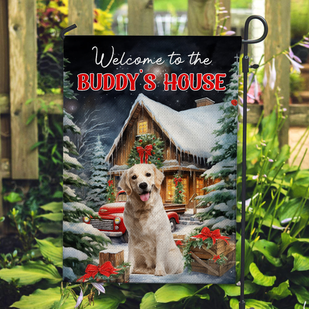 Welcome To Pet's House - Custom Pet Photo And Name Flag - Winter Gift, Gift For Pet Lovers