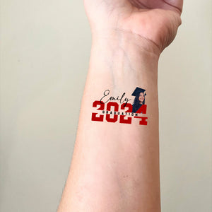 Graduation 2024, Custom Temporary Tattoo, Personalized Photo And Name, Fake Tattoo, Graduation Gift