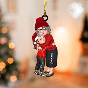 Mom, Grandma Hugging Kid, Grandkid - Christmas Gift For Family, Custom Appearances And Names - Personalized Acrylic Ornament