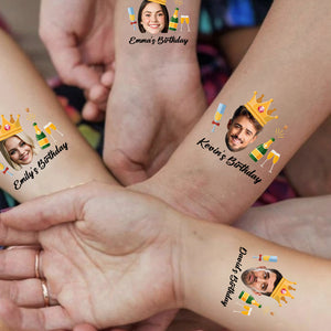 King's Birthday Tattoo, Custom Face Photo And Texts Temporary Tattoo, Personalized Party Tattoo, Fake Tattoo