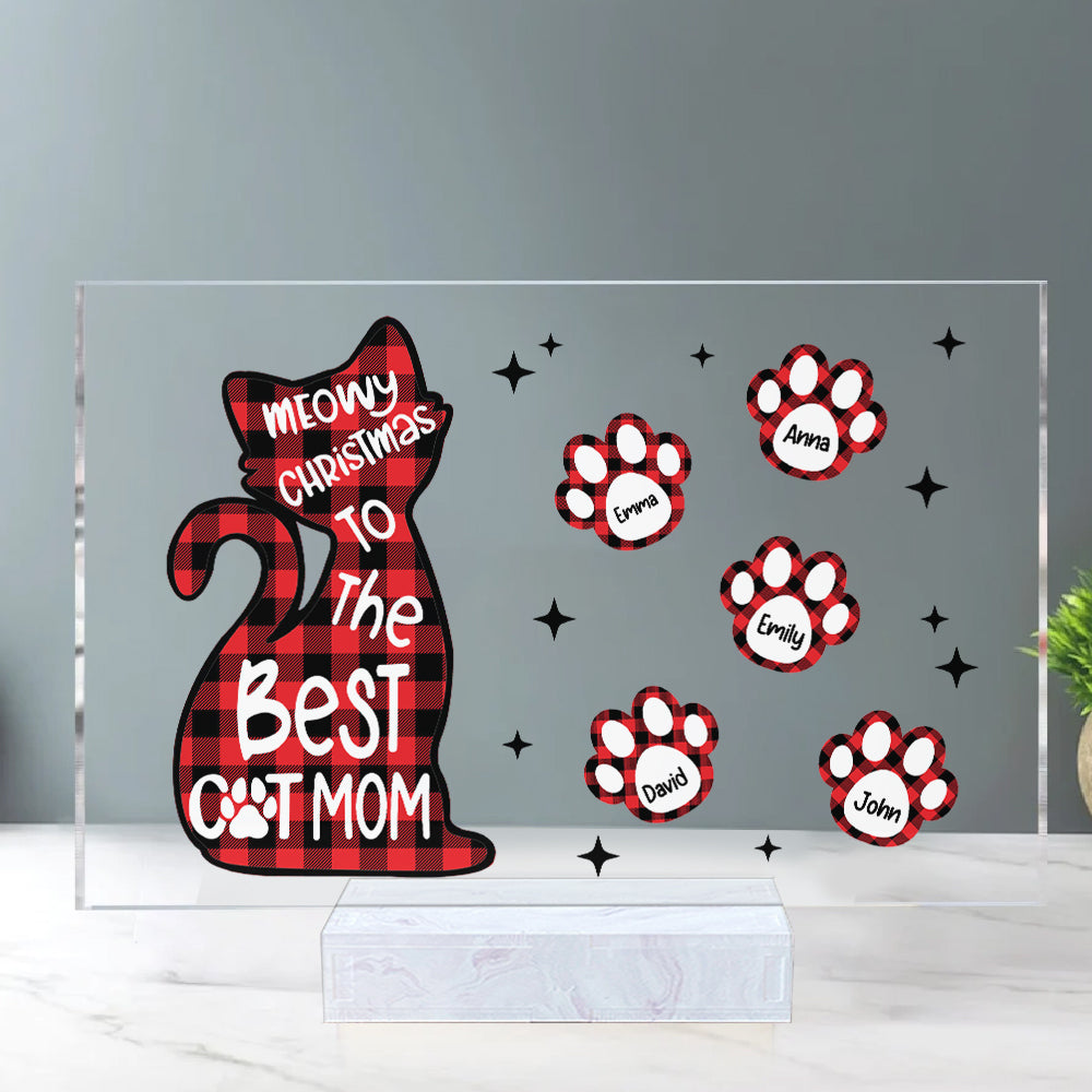 Meowmy Christmas To The Best Cat Mom Caro Pattern - Custom Names - Personalized Acrylic Plaque