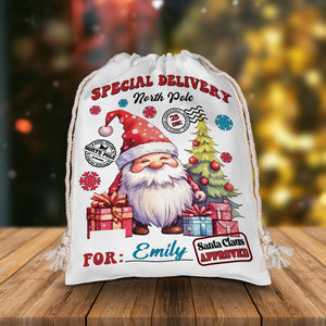 Christmas Special Delivery North Pole For Kid - Custom Name, Personalized String Bag, Christmas Gift