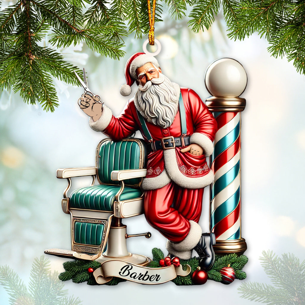 Custom Barber Santa Ornament, Personalized Ornament