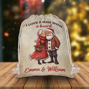 I Love A Man With A Beard - Custom Name, Personalized String Bag, Christmas Gift