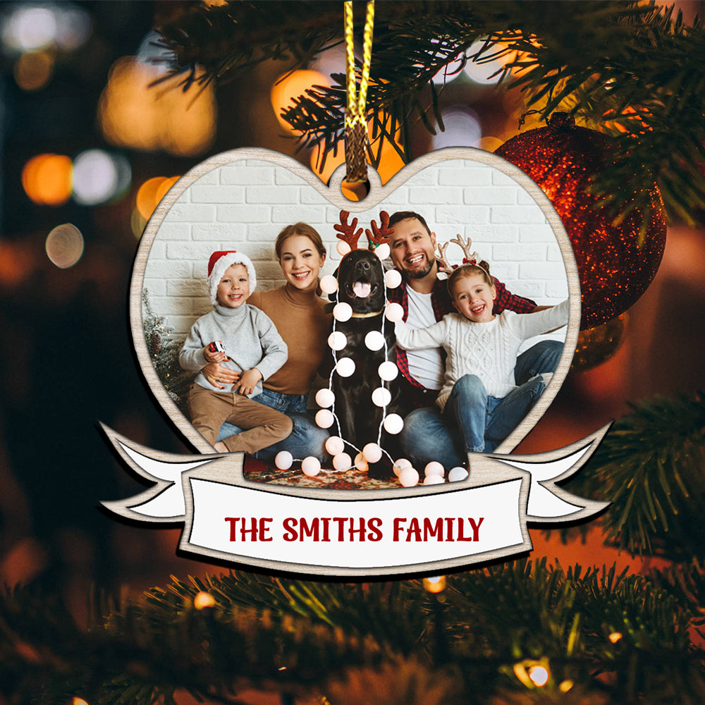 First Christmas Family Heart - Custom Photo And Names, Personalized Acrylic Ornament - Gift For Christmas, Gift For Family