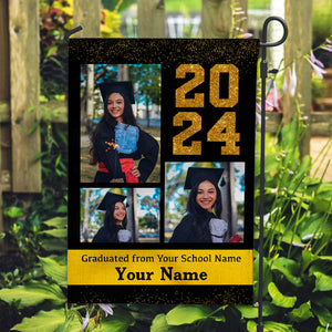 Graduated 2024 From - Custom Photo And Texts Graduation Flag, Gift For Graduation