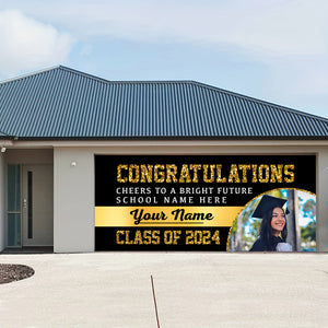 Congratulation Cheers To A Bright Future Class Of 2024 - Personalized Photo, Your Name And School Name Single Garage, Garage Door Banner Covers - Banner Decorations