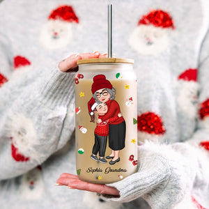 Grandma And Kid Hugging - Customization Glass Bottle, Frosted Bottle, Gift For Family, Christmas Gift