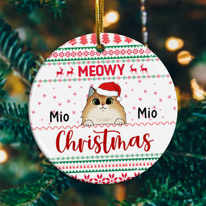 Meowy Christmas - Personalized Ceramic Ornament - Gift For Christmas, Gift For Pet Lover