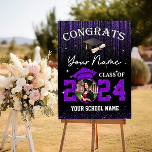 Congrats Class Of 2024 Custom Party Welcome Sign - Custom Photo And Text Grad Party Sign - Personalized Graduation Decoration - Graduation Sign