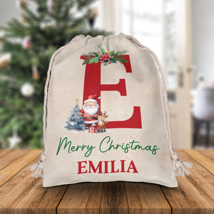 Merry Christmas Letter - Custom Name, Personalized String Bag, Christmas Gift, Family Gift