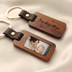 I Am Always With You, Custom Photo - Personalized 2 Sides Wooden Keychain - Gift For Family