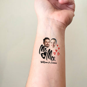 Mr & Mrs Tattoo, Custom Face Photo And Texts Temporary Tattoo, Personalized Party Tattoo, Fake Tattoo