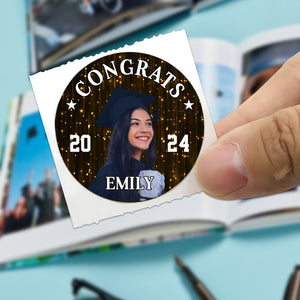 Congrats 2024 Graduation Stickers - Custom Photo And Text - Personalized Circle Sticker, Gift For Graduation