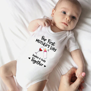 Our First Mother's Day Together - Custom Drink And Names - Personalized Baby Onesie - Family Gift