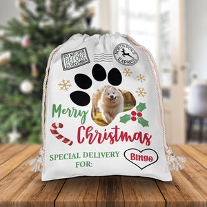 Merry Christmas Special Delivery For Pet Lovers - Custom Photo, Personalized String Bag, Gift For Pet Lover, Christmas Gift