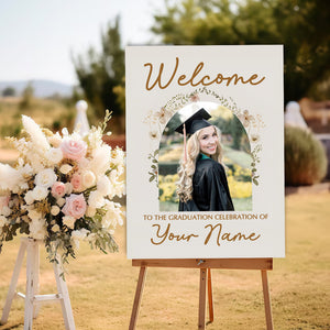 Welcome To Celebration Custom Party Welcome Sign - Custom Photo And Texts Grad Party Sign - Personalized Graduation Decoration - Graduation Sign